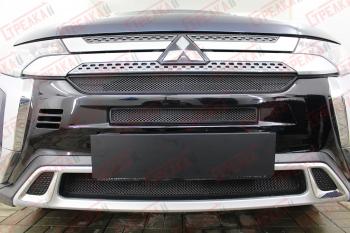 6 199 р. Защита радиатора (3 части с парктроником) Стрелка11 Стандарт  Mitsubishi Outlander  GF (2018-2022) 3-ий рестайлинг (черная)  с доставкой в г. Калуга. Увеличить фотографию 1