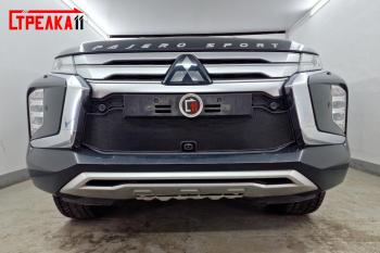 2 799 р. Защита радиатора Стрелка11 Стандарт  Mitsubishi Pajero Sport  QF (2019-2022) рестайлинг (черная)  с доставкой в г. Калуга. Увеличить фотографию 1