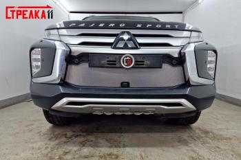 3 599 р. Защита радиатора (с камерой) Стрелка11 Стандарт  Mitsubishi Pajero Sport  QF (2019-2022) рестайлинг (черная)  с доставкой в г. Калуга. Увеличить фотографию 1