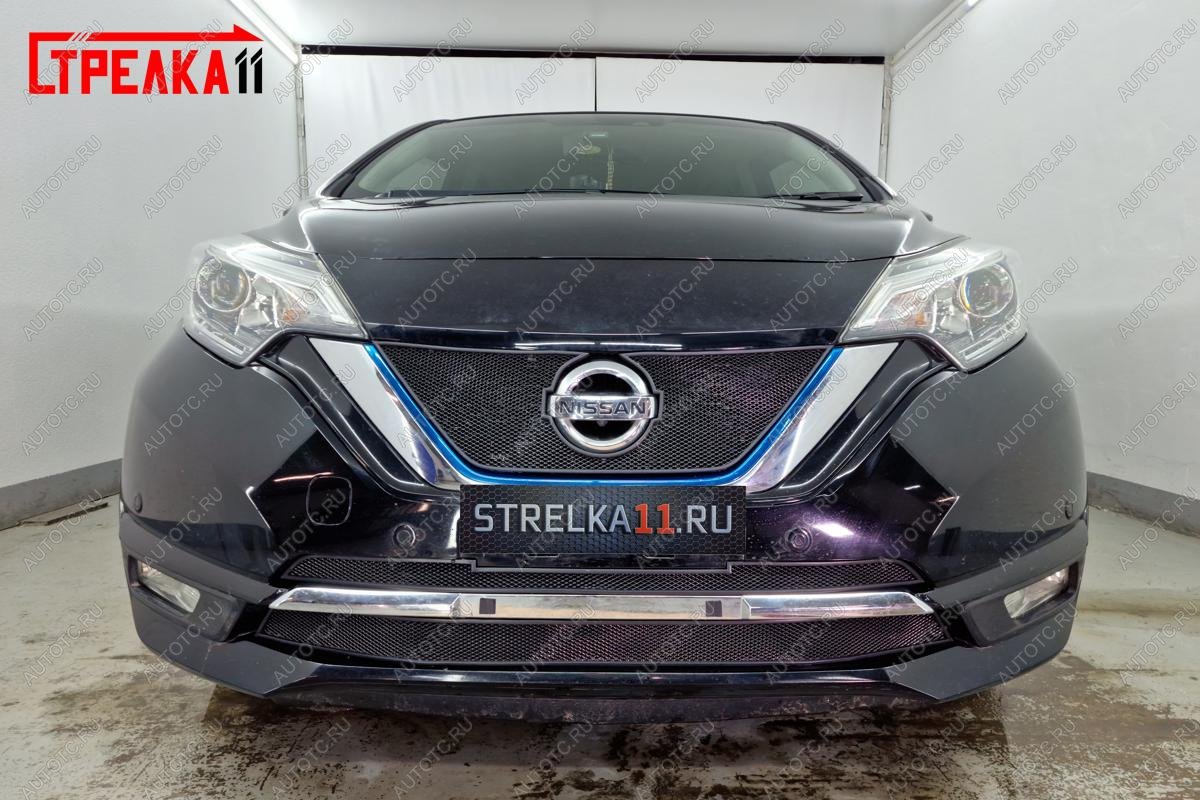 3 899 р. Защита радиатора (низ, Medalist X, 2 части) Стрелка11 Стандарт Nissan Note 2 E12 рестайлинг (2016-2020) (черная)  с доставкой в г. Калуга