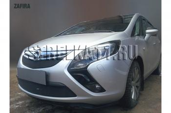 2 899 р. Защита радиатора (верх) Стрелка11 Стандарт  Opel Zafira  С (2011-2016) дорестайлинг (черная)  с доставкой в г. Калуга. Увеличить фотографию 2