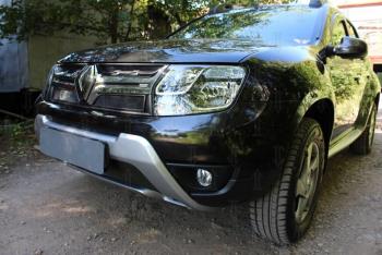 2 559 р. Защита радиатора (верх) Стрелка11 Стандарт  Renault Duster  HS (2015-2021) рестайлинг (черная)  с доставкой в г. Калуга. Увеличить фотографию 2