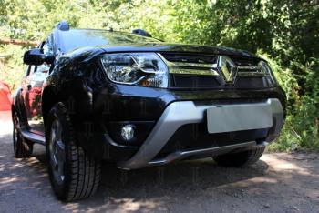 2 559 р. Защита радиатора (верх) Стрелка11 Стандарт  Renault Duster  HS (2015-2021) рестайлинг (черная)  с доставкой в г. Калуга. Увеличить фотографию 1