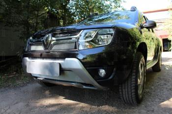 2 689 р. Защита радиатора (верх) Стрелка11 Стандарт  Renault Duster  HS (2015-2021) рестайлинг (хром)  с доставкой в г. Калуга. Увеличить фотографию 2