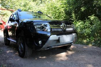 2 689 р. Защита радиатора (верх) Стрелка11 Стандарт  Renault Duster  HS (2015-2021) рестайлинг (хром)  с доставкой в г. Калуга. Увеличить фотографию 1