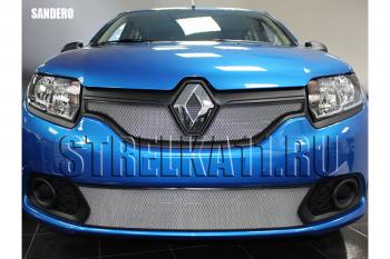 2 689 р. Защита радиатора (низ) Стрелка11 Стандарт  Renault Sandero  (B8) (2014-2018) дорестайлинг (хром)  с доставкой в г. Калуга. Увеличить фотографию 1