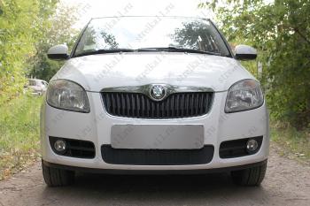 2 379 р. Защита радиатора Стрелка11 Стандарт Skoda Fabia Mk2 универсал дорестайлинг (2007-2010) (черная)  с доставкой в г. Калуга. Увеличить фотографию 1