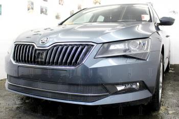 3 999 р. Защита радиатора (2 части) Стрелка11 Стандарт  Skoda Superb ( B8 (3V),  B8 (3V5)) (2015-2019) лифтбэк дорестайлинг, универсал дорестайлинг (черная)  с доставкой в г. Калуга. Увеличить фотографию 2