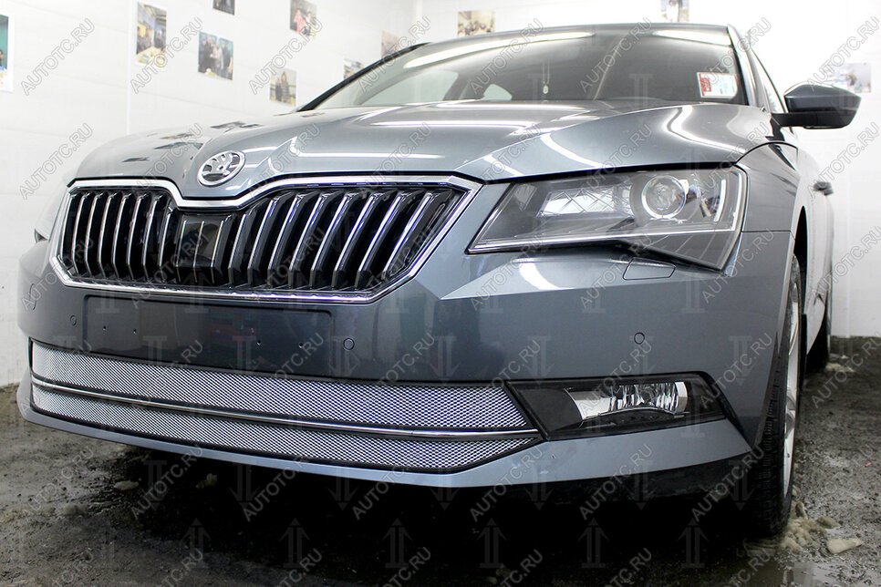 4 799 р. Защита радиатора (2 части) Стрелка11 Стандарт  Skoda Superb ( B8 (3V),  B8 (3V5)) (2015-2019) лифтбэк дорестайлинг, универсал дорестайлинг (хром)  с доставкой в г. Калуга