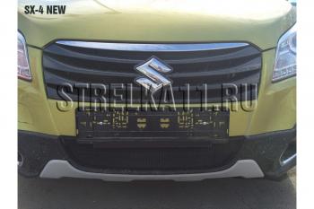 2 599 р. Защита радиатора Стрелка11 Стандарт Suzuki SX4 JYB, JYA хэтчбэк дорестайлинг (2013-2016) (черная)  с доставкой в г. Калуга. Увеличить фотографию 1