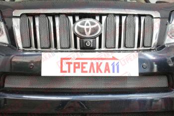 3 599 р. Защита радиатора (верх 6 частей) Стрелка11 Стандарт Toyota Land Cruiser Prado J150 дорестайлинг (2009-2013) (хром)  с доставкой в г. Калуга. Увеличить фотографию 1