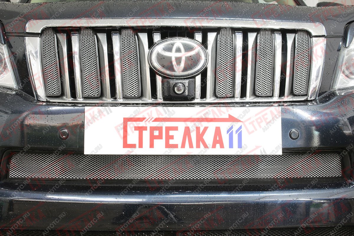 3 599 р. Защита радиатора (верх 6 частей) Стрелка11 Стандарт Toyota Land Cruiser Prado J150 дорестайлинг (2009-2013) (хром)  с доставкой в г. Калуга