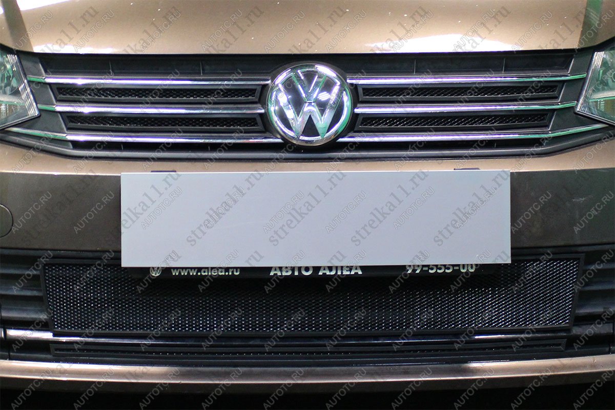 3 699 р. Защита радиатора (4 части верх) Стрелка11 Стандарт  Volkswagen Polo  5 (2015-2020) седан рестайлинг (черная)  с доставкой в г. Калуга