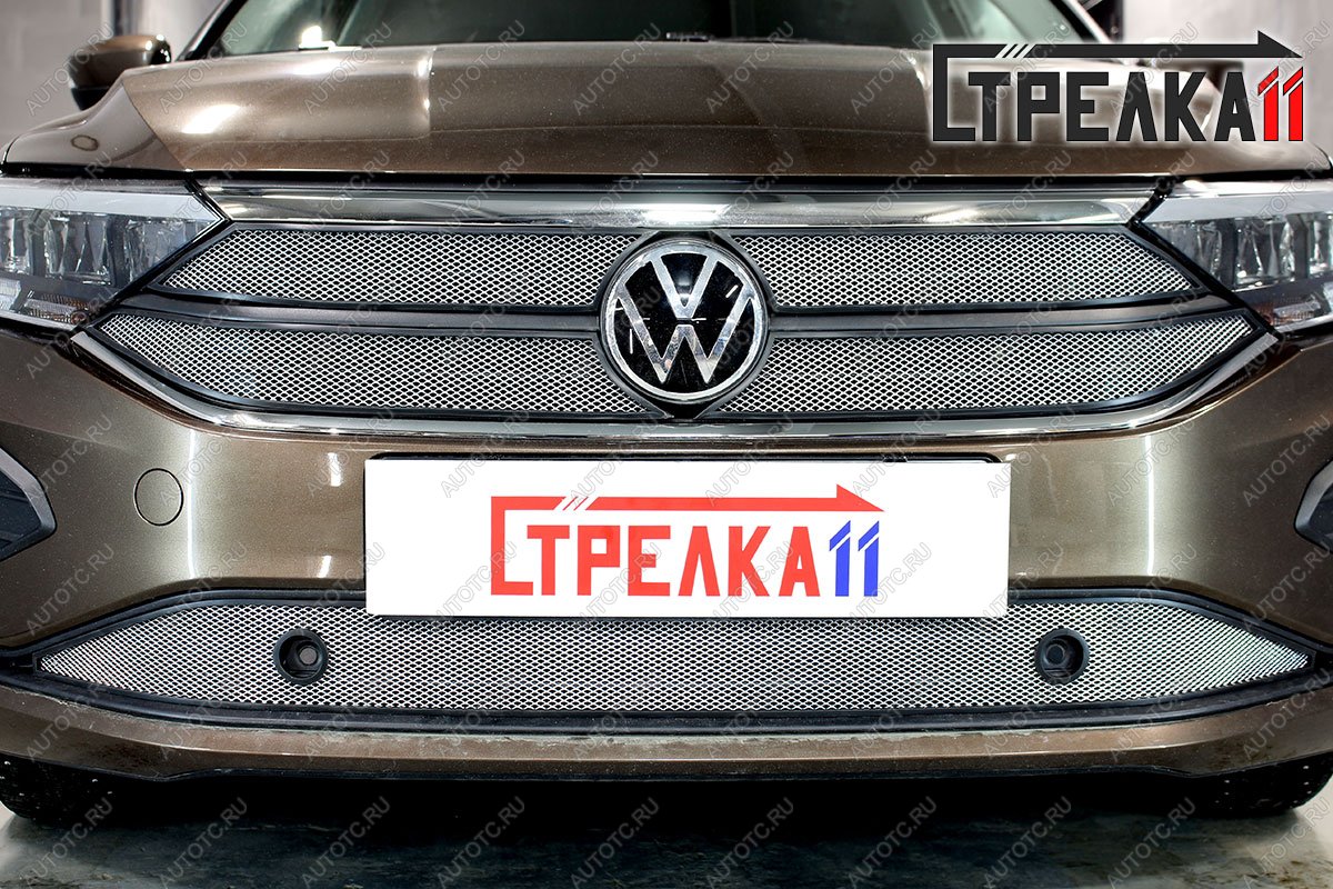 2 669 р. Защита радиатора (низ) Стрелка11 Стандарт  Volkswagen Polo  Mk6 (2020-2022) лифтбек (хром)  с доставкой в г. Калуга