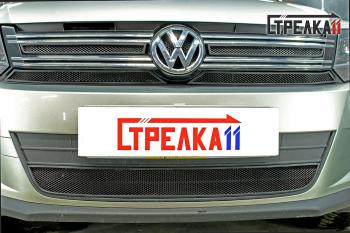 3 999 р. Защита радиатора (верх 4 части) Стрелка11 Стандарт Volkswagen Tiguan NF рестайлинг (2011-2017) (черная)  с доставкой в г. Калуга. Увеличить фотографию 1