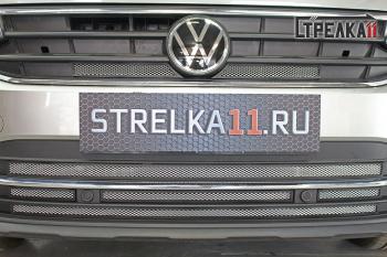 5 849 р. Защита радиатора (низ) Стрелка11 Стандарт  Volkswagen Tiguan  Mk2 (2020-2022) рестайлинг (хром)  с доставкой в г. Калуга. Увеличить фотографию 1