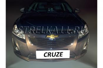 599 р. Зимняя заглушка решетки радиатора (верх) Стрелка11 Chevrolet Cruze J300 седан рестайлинг (2012-2015) (черная)  с доставкой в г. Калуга. Увеличить фотографию 1