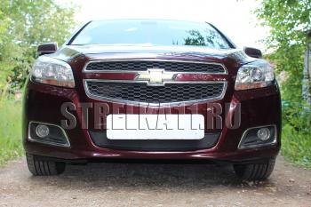 599 р. Зимняя заглушка решетки радиатора Стрелка11 Chevrolet Malibu 7 (2008-2012) (черная)  с доставкой в г. Калуга. Увеличить фотографию 1