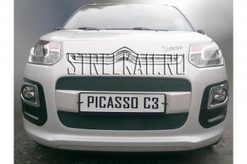 1 199 р. Зимняя заглушка решетки радиатора (верх) Стрелка11  CITROEN C3 Picasso  рестайлинг (2013-2017) (черная)  с доставкой в г. Калуга. Увеличить фотографию 2