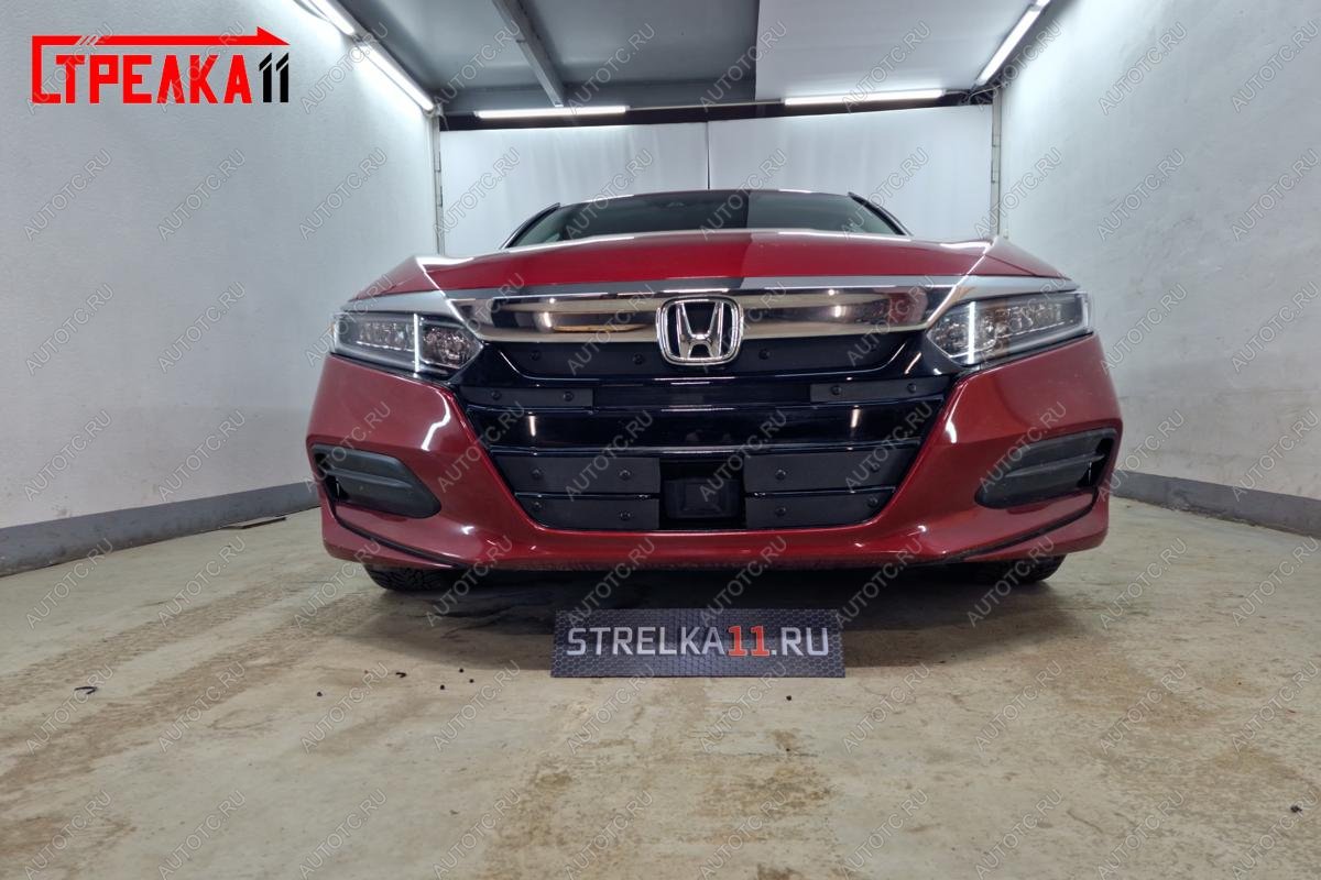 899 р. Зимняя заглушка решетки радиатора (верх 4 части) Стрелка11  Honda Accord  CV (2019-2022) (черная)  с доставкой в г. Калуга