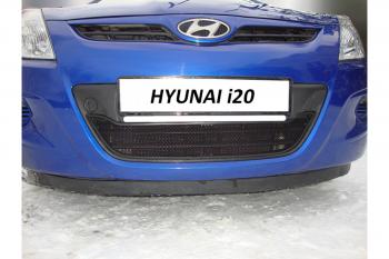 599 р. Зимняя заглушка решетки радиатора Стрелка11  Hyundai i20  PB (2008-2012) хэтчбэк дорестайлинг (черная)  с доставкой в г. Калуга. Увеличить фотографию 2