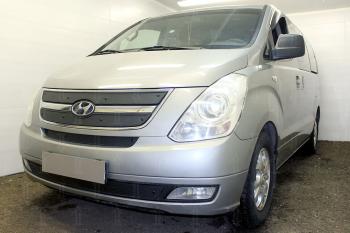 1 199 р. Зимняя заглушка решетки радиатора (верх 3 части) Стрелка11  Hyundai Starex/Grand Starex/H1  TQ (2007-2013) дорестайлинг (черная)  с доставкой в г. Калуга. Увеличить фотографию 1