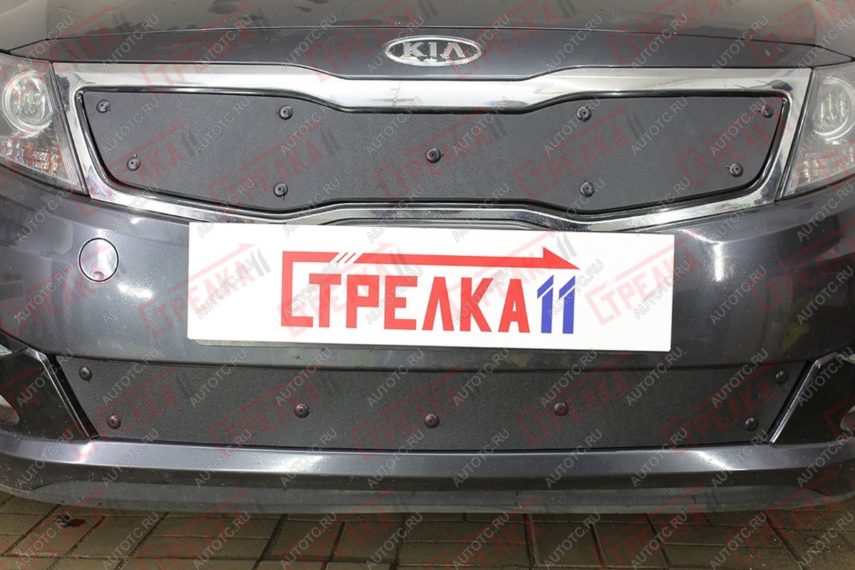 599 р. Зимняя заглушка решетки радиатора (верх) Стрелка11 KIA Optima 3 TF дорестайлинг седан (2010-2013) (черная)  с доставкой в г. Калуга