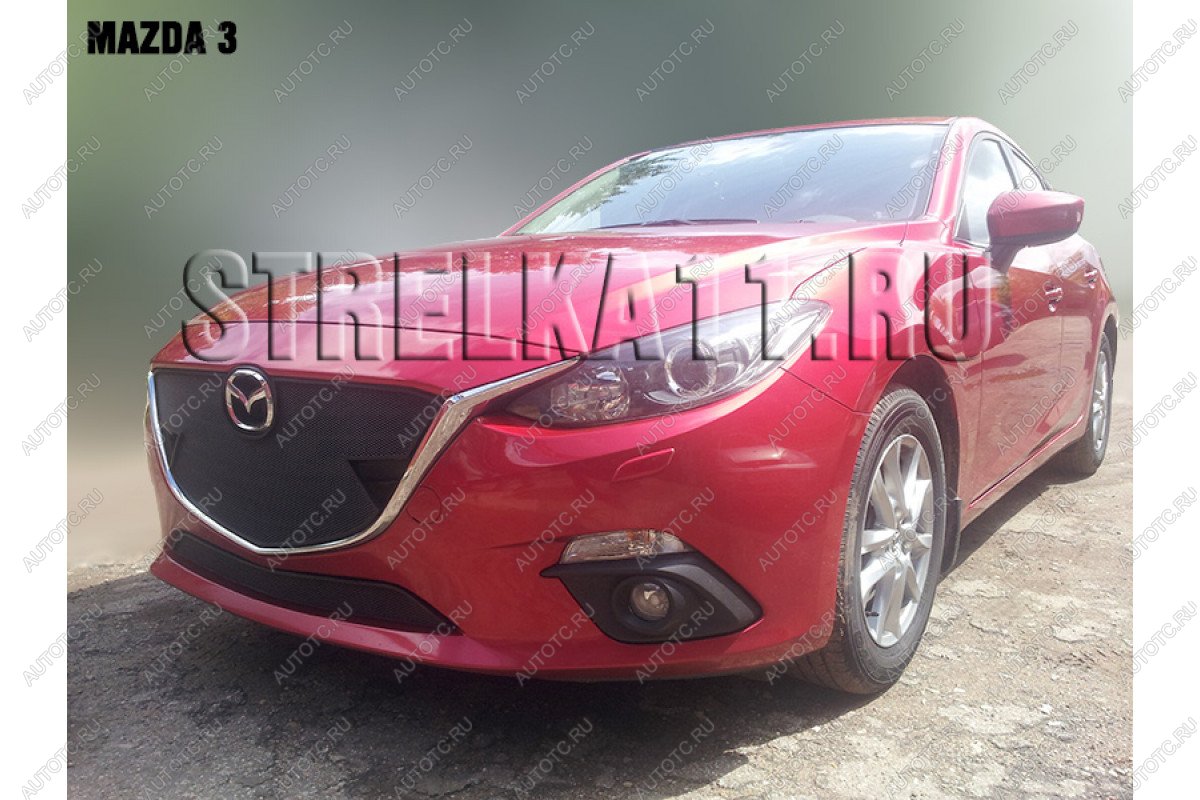 599 р. Зимняя заглушка решетки радиатора (верх) Стрелка11 Mazda 3/Axela BM дорестайлинг седан (2013-2016) (черная)  с доставкой в г. Калуга