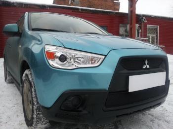 599 р. Зимняя заглушка решетки радиатора (верх, 2 части) Стрелка11  Mitsubishi ASX (2010-2012) дорестайлинг (черная)  с доставкой в г. Калуга. Увеличить фотографию 2