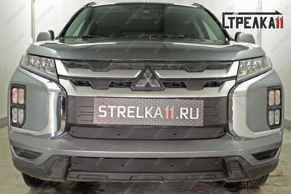 599 р. Зимняя заглушка решетки радиатора (низ) Стрелка11  Mitsubishi ASX (2019-2024) 3-ий рестайлинг (черная)  с доставкой в г. Калуга