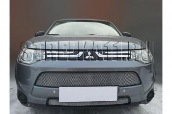 599 р. Зимняя заглушка решетки радиатора (верх) Стрелка11 Mitsubishi Outlander GF дорестайлинг (2012-2014) (черная)  с доставкой в г. Калуга. Увеличить фотографию 2