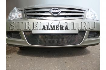 599 р. Зимняя заглушка решетки радиатора Стрелка11 Nissan Almera седан G15 (2012-2019) (черная)  с доставкой в г. Калуга. Увеличить фотографию 1