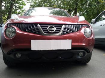 599 р. Зимняя заглушка решетки радиатора Стрелка11 Nissan Juke 1 YF15 дорестайлинг (2010-2014) (черная)  с доставкой в г. Калуга. Увеличить фотографию 2