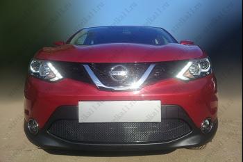 599 р. Зимняя заглушка решетки радиатора Стрелка11  Nissan Qashqai  2 (2013-2019) J11 дорестайлинг (черная)  с доставкой в г. Калуга. Увеличить фотографию 2