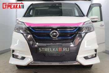 599 р. Зимняя заглушка решетки радиатора (верх) Стрелка11  Nissan Serena  C27 (2016-2019) минивэн дорестайлинг (черная)  с доставкой в г. Калуга. Увеличить фотографию 2