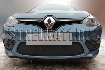 599 р. Зимняя заглушка решетки радиатора (верх, 2 детали) Стрелка11 Renault Fluence рестайлинг (2012-2016) (черная)  с доставкой в г. Калуга. Увеличить фотографию 1