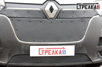 599 р. Зимняя заглушка решетки радиатора (верх, 2 части) Стрелка11  Renault Master  FV,JV (2019-2024) фургон 2-ой рестайлинг (черная)  с доставкой в г. Калуга. Увеличить фотографию 1