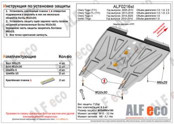 Защита картера и кпп (V-1.8) ALFECO Vortex Tingo рестайлинг (2012-2014)  (алюминий 4 мм)