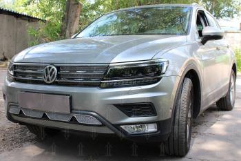 9 349 р. Защита радиатора (низ с камерой) (Off-Road) Стрелка11 Премиум Volkswagen Tiguan Mk2 дорестайлинг (2016-2020) (хром)  с доставкой в г. Калуга. Увеличить фотографию 2