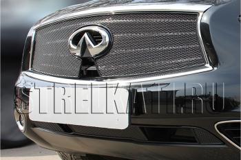 5 999 р. Защита радиатора (верх с вырезом под камеру) Стрелка11 Премиум INFINITI FX37 S51 рестайлинг (2011-2013) (черная)  с доставкой в г. Калуга. Увеличить фотографию 1