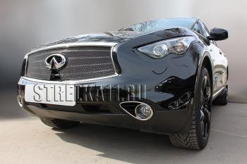 5 999 р. Защита радиатора (верх с вырезом под камеру) Стрелка11 Премиум  INFINITI FX37  S51 - QX70  S51 (черная)  с доставкой в г. Калуга. Увеличить фотографию 2