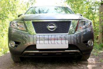 6 999 р. Защита радиатора (низ 2 части) Стрелка11 PREMIUM  Nissan Pathfinder  R52 (2012-2017) дорестайлинг (черная)  с доставкой в г. Калуга. Увеличить фотографию 1