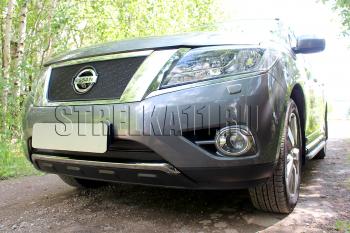 6 999 р. Защита радиатора (низ 2 части) Стрелка11 PREMIUM Nissan Pathfinder R52 дорестайлинг (2012-2017) (черная)  с доставкой в г. Калуга. Увеличить фотографию 2