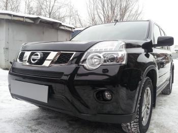 3 999 р. Защита радиатора (середина) Стрелка11 PREMIUM  Nissan X-trail  2 T31 (2010-2015) рестайлинг (черная)  с доставкой в г. Калуга. Увеличить фотографию 1