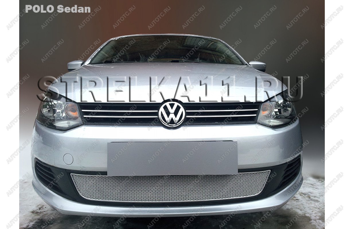 4 299 р. Защита радиатора Стрелка11 PREMIUM  Volkswagen Polo  5 (2009-2015) седан дорестайлинг (хром)  с доставкой в г. Калуга