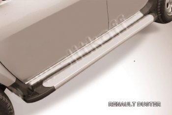 13 799 р. Пороги алюминиевые Slitkoff  Renault Duster ( HS,  HM) (2010-2024) (Optima Silver)  с доставкой в г. Калуга. Увеличить фотографию 1