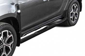 9 749 р. Защита порогов Slitkoff (Ø76 мм, с проступями)  Renault Duster  HM (2020-2024) (СТаль окрашенная, цвет черный)  с доставкой в г. Калуга. Увеличить фотографию 1