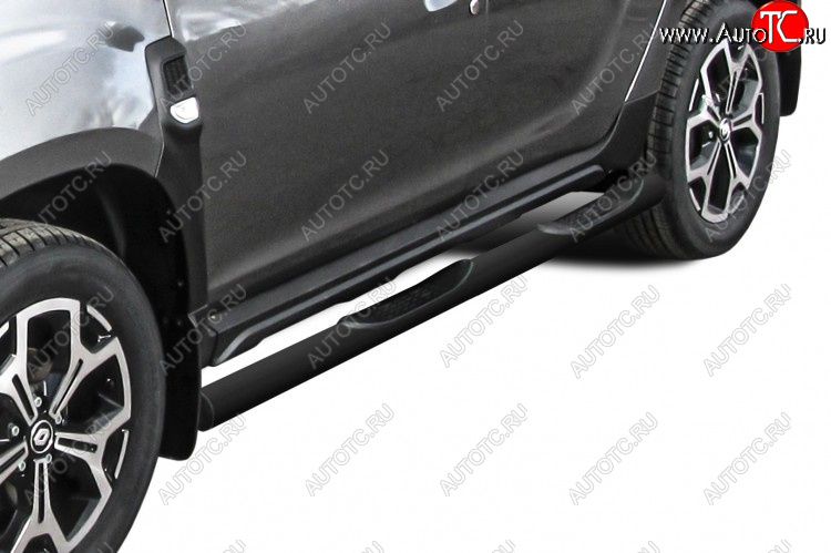 9 749 р. Защита порогов Slitkoff (Ø76 мм, с проступями)  Renault Duster  HM (2020-2024) (СТаль окрашенная, цвет черный)  с доставкой в г. Калуга