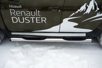 9 549 р. Пороги труба d76 с накладкой Russtal (чёрные V2)  Renault Duster  HS (2015-2021)  с доставкой в г. Калуга. Увеличить фотографию 2