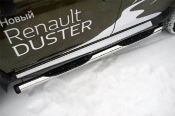 Пороги труба d76 с накладкой Russtal (чёрные V2) Renault Duster HS рестайлинг (2015-2021)